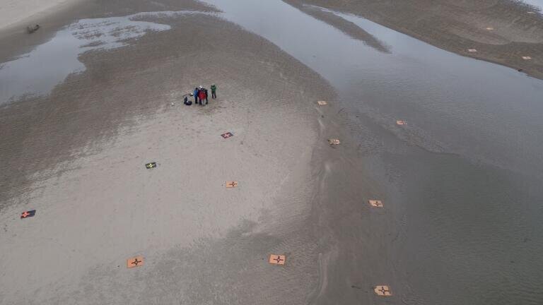 View of the researchers from above, taken by the quadcopter.