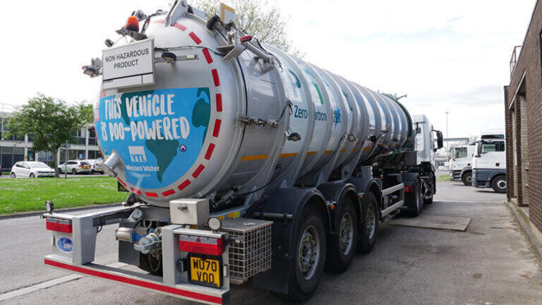 How can Sewage and food waste be used to power trucks?