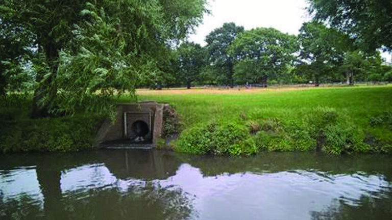 Outfall from the drainage system where the Downstream Defender® is installed into the Beverly Brook