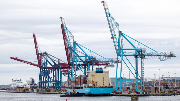The world's first methanol-powered container ship moored at the Port of Gothenburg