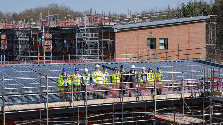 Maj Gen Richard Clements CBE, Director Basing & Infrastructure and representatives from Army, DIO and Aspire Defence visit new roof mounted PV at Larkhill Garrison
Credit: Aspire Defence Ltd